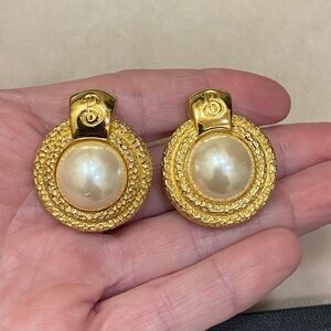 Vintage Burberry Gold Tone Clip-on Earrings 1980’s Designer Jewelry